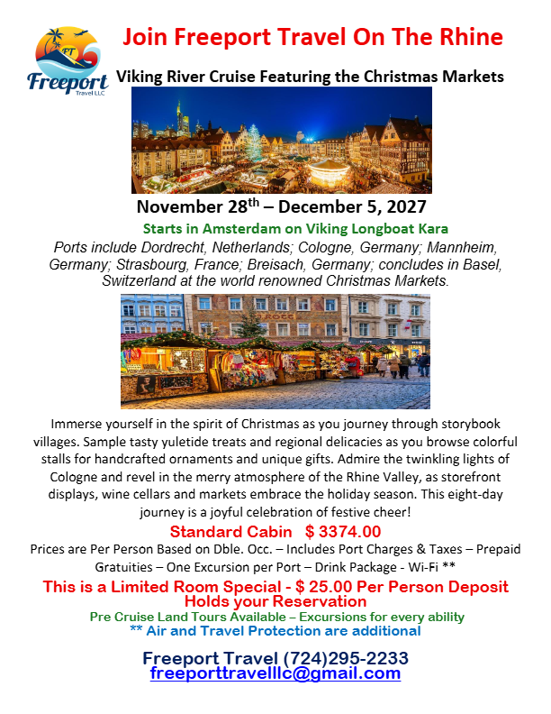 Viking River Cruise on the Rhine- Featuring Christmas Markets- November 28th - December 5th 2027